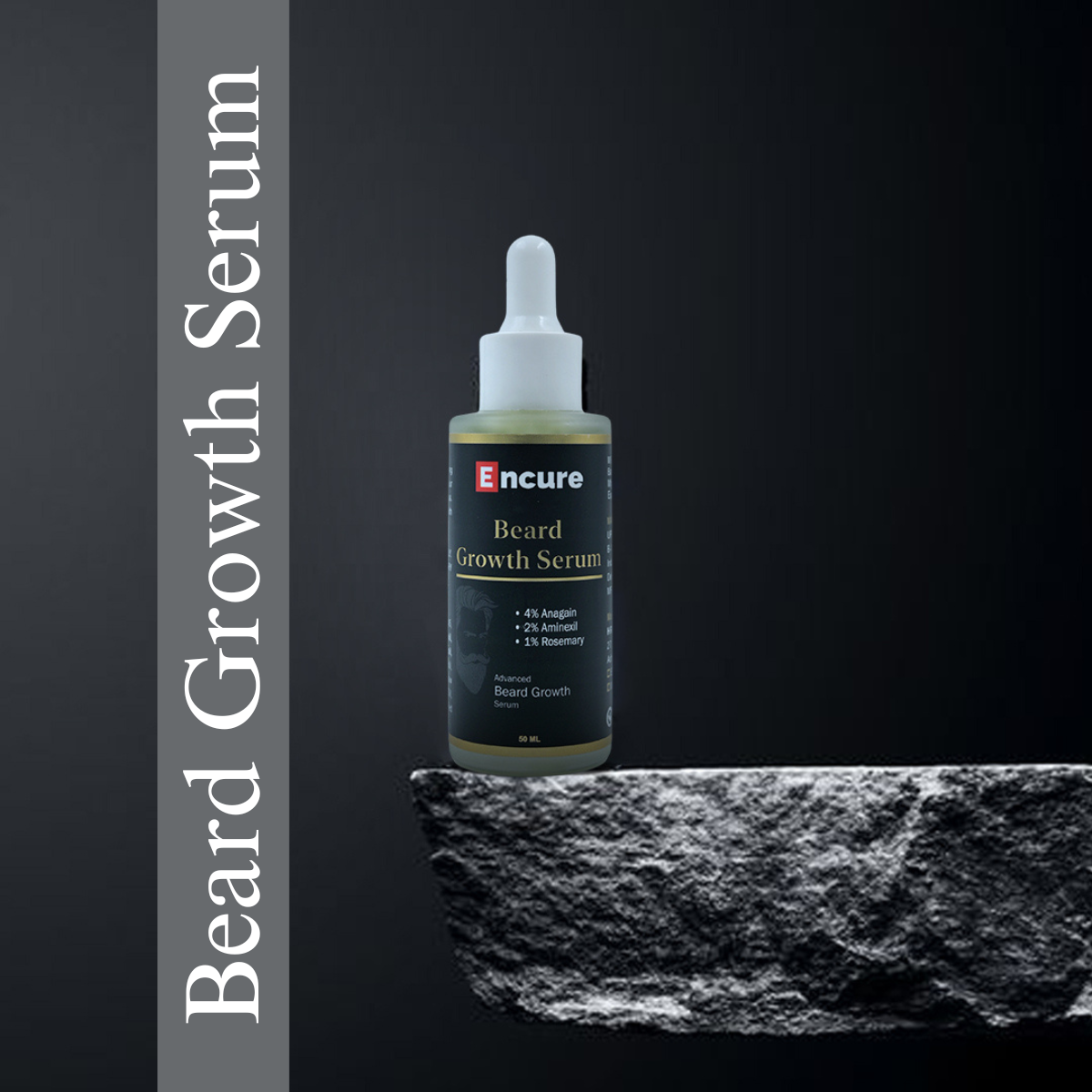 ENCURE™ Beard Growth Serum | Advanced Formula 4% Anagain 2% Aminexil & 1% Rosemary | Stronger, Fuller & Thicker Beard Growth | Solves Uneven & Patchy Beard | Lightweight And Fast Absorption, 50ml