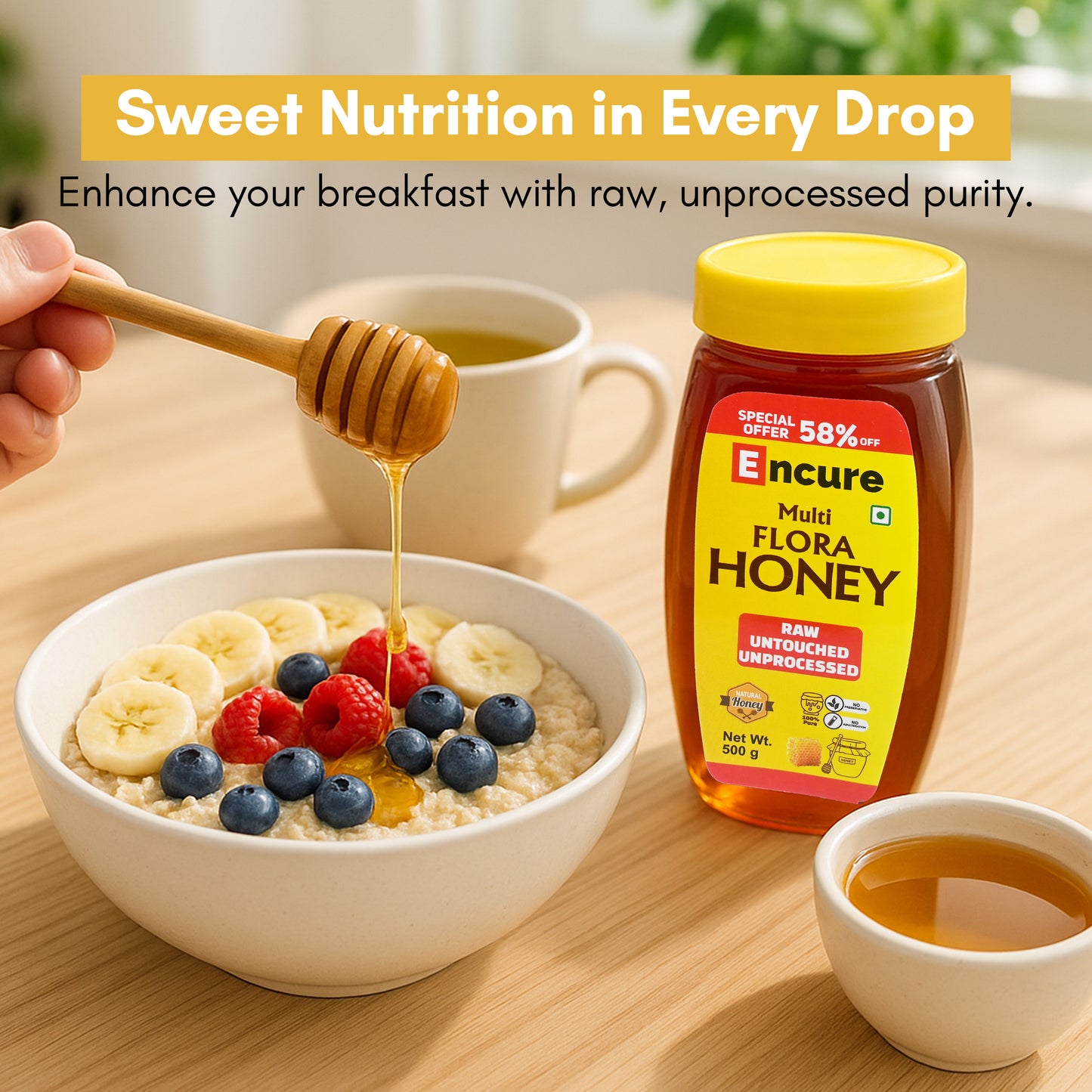 ENCURE™ Multi Flora Forest Honey 500g | Lab tested | Raw & Unprocessed, Unheated, Non Pasteurized, Original Honey 100% Pure and Natural | No Added Sugar | Immunity Boosting