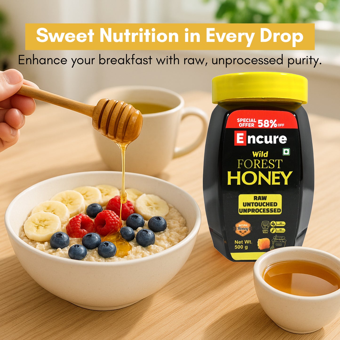ENCURE™ Wild Forest Honey 500g | Lab tested | Raw & Unprocessed, Unheated, Non Pasteurized, Original Honey 100% Pure and Natural | No Added Sugar | Immunity Boosting